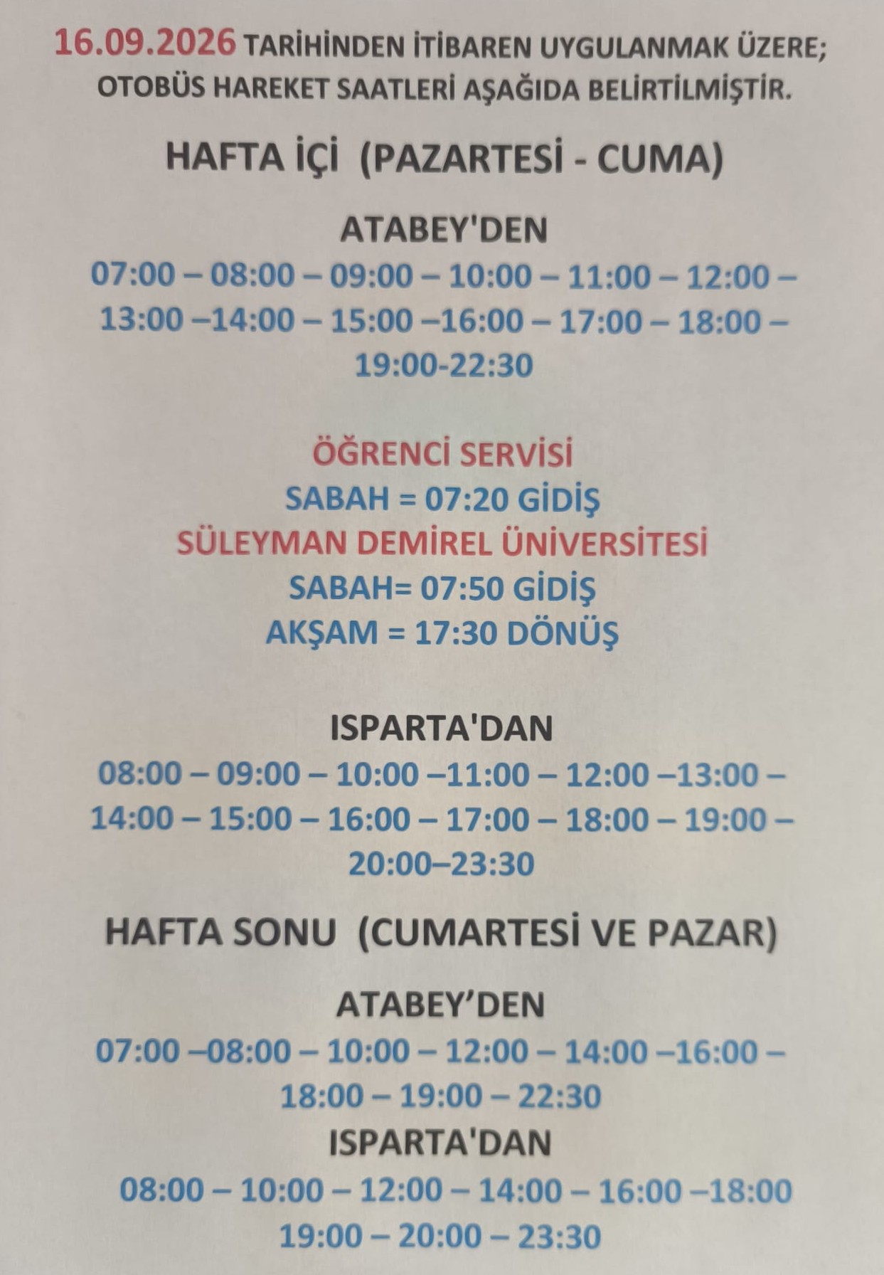 Otobüs Sefer Saatleri